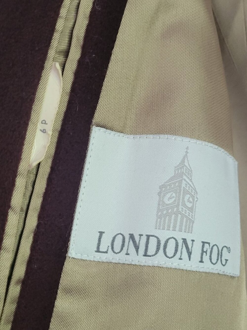 London Fog Plum Purple Long Wool Blend Coat Classic Outerwear Sz 6P - Picture 4 of 8